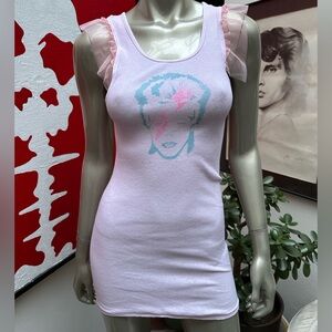 DAVID BOWIE Ziggy Stardust Mohawk lightening bolt unisex punk soft tank top M